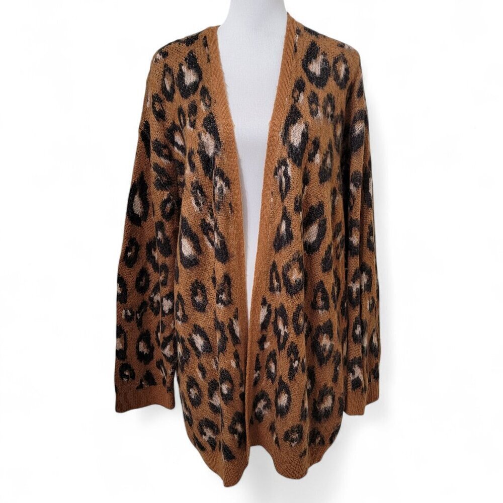 Witty Fox Size 3X Brown Black Cream Animal Print (Leopard/Cheetah) Open Cardigan